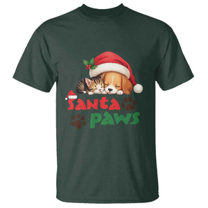 Funny Christmas Santa Paws Dogs And Cats T Shirt TS09 Dark Forest Green Print Your Wear