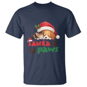 Funny Christmas Santa Paws Dogs And Cats T Shirt TS09 Navy Print Your Wear