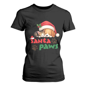 Funny Christmas Santa Paws Dogs And Cats T Shirt For Women TS09 Black Print Your Wear