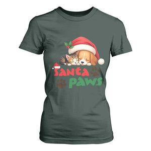 Funny Christmas Santa Paws Dogs And Cats T Shirt For Women TS09 Dark Forest Green Print Your Wear