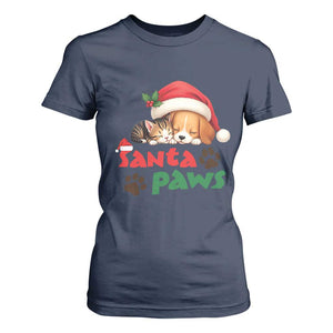 Funny Christmas Santa Paws Dogs And Cats T Shirt For Women TS09 Navy Print Your Wear