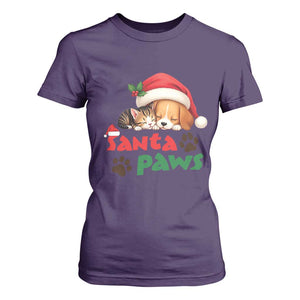 Funny Christmas Santa Paws Dogs And Cats T Shirt For Women TS09 Purple Print Your Wear