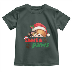 Funny Christmas Santa Paws Dogs And Cats Toddler T Shirt TS09 Dark Forest Green Print Your Wear