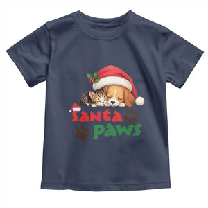 Funny Christmas Santa Paws Dogs And Cats Toddler T Shirt TS09 Navy Print Your Wear