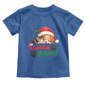 Funny Christmas Santa Paws Dogs And Cats Toddler T Shirt TS09 Royal Blue Print Your Wear