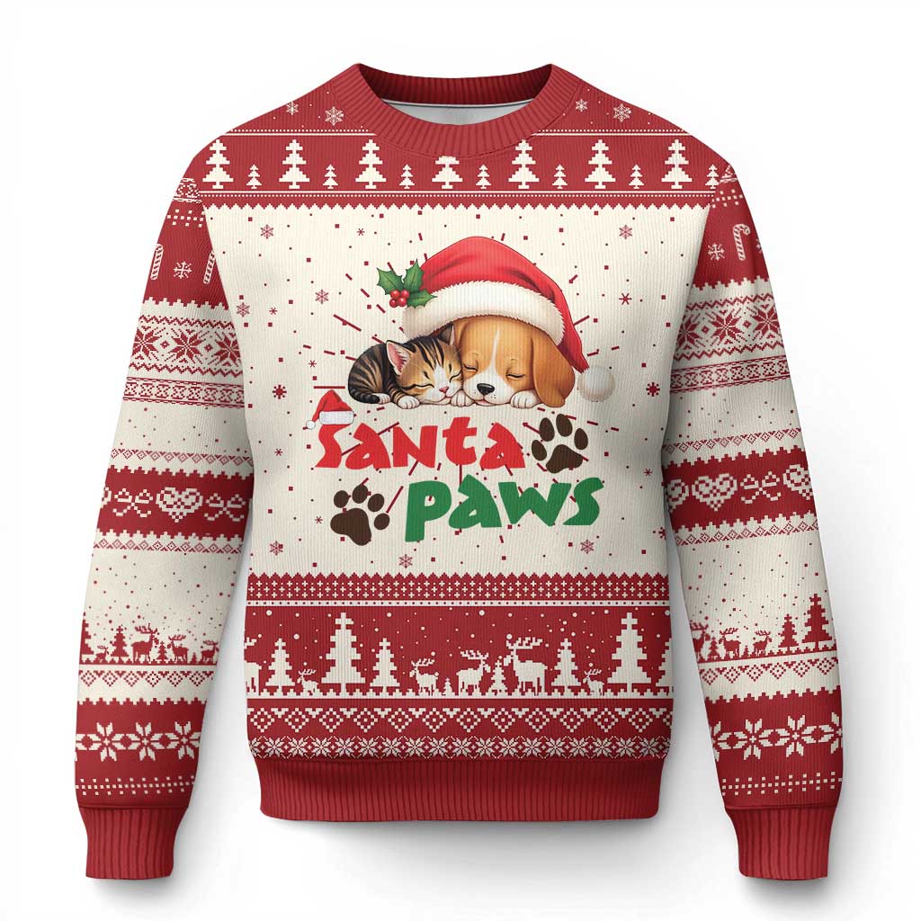 Funny Christmas Santa Paws Dogs And Cats Ugly Christmas Sweater TS09 Red Print Your Wear