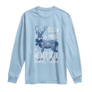 Chrismtas Reindeer Coquette Long Sleeve Shirt It's The Most Wonderful Time Of The Year TS09 Light Blue Print Your Wear