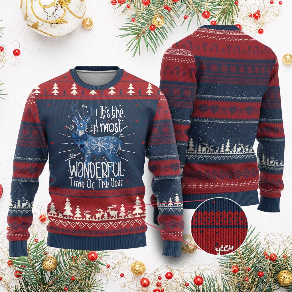 Xmas Reindeer Coquette Ugly Christmas Sweater It's The Most Wonderful Time Of The Year TS09 Burgundy Print Your Wear
