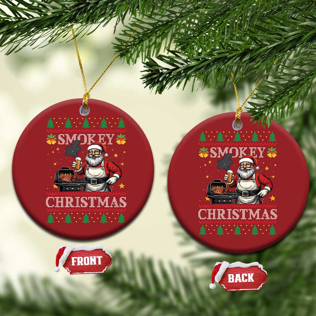 Funny Xmas Grilling Christmas Ornament Smokey Xmas BBQ Santa Grill Roast On Smoker TS09 Circle Red Print Your Wear