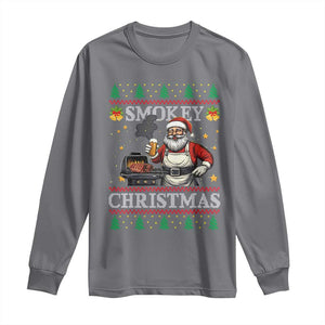 Funny Xmas Grilling Long Sleeve Shirt Smokey Christmas BBQ Santa Grill Roast On Smoker TS09 Charcoal Print Your Wear