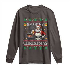 Funny Xmas Grilling Long Sleeve Shirt Smokey Christmas BBQ Santa Grill Roast On Smoker TS09 Dark Chocolate Print Your Wear