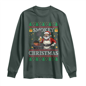 Funny Xmas Grilling Long Sleeve Shirt Smokey Christmas BBQ Santa Grill Roast On Smoker TS09 Dark Forest Green Print Your Wear