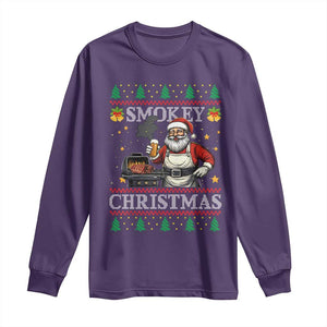 Funny Xmas Grilling Long Sleeve Shirt Smokey Christmas BBQ Santa Grill Roast On Smoker TS09 Purple Print Your Wear