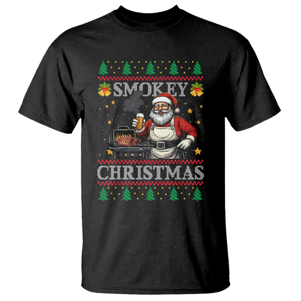 Funny Xmas Grilling T Shirt Smokey Christmas BBQ Santa Grill Roast On Smoker TS09 Black Print Your Wear