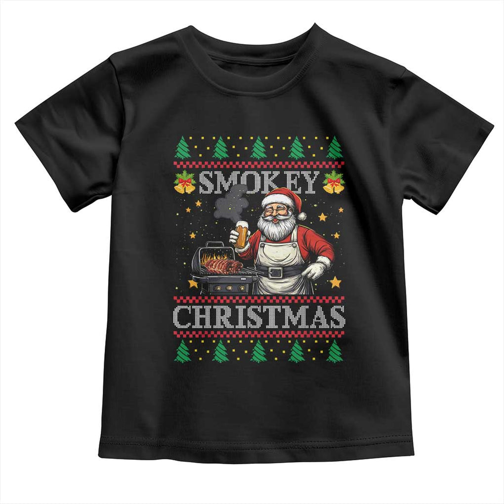 Funny Xmas Grilling Toddler T Shirt Smokey Christmas BBQ Santa Grill Roast On Smoker TS09 Black Print Your Wear