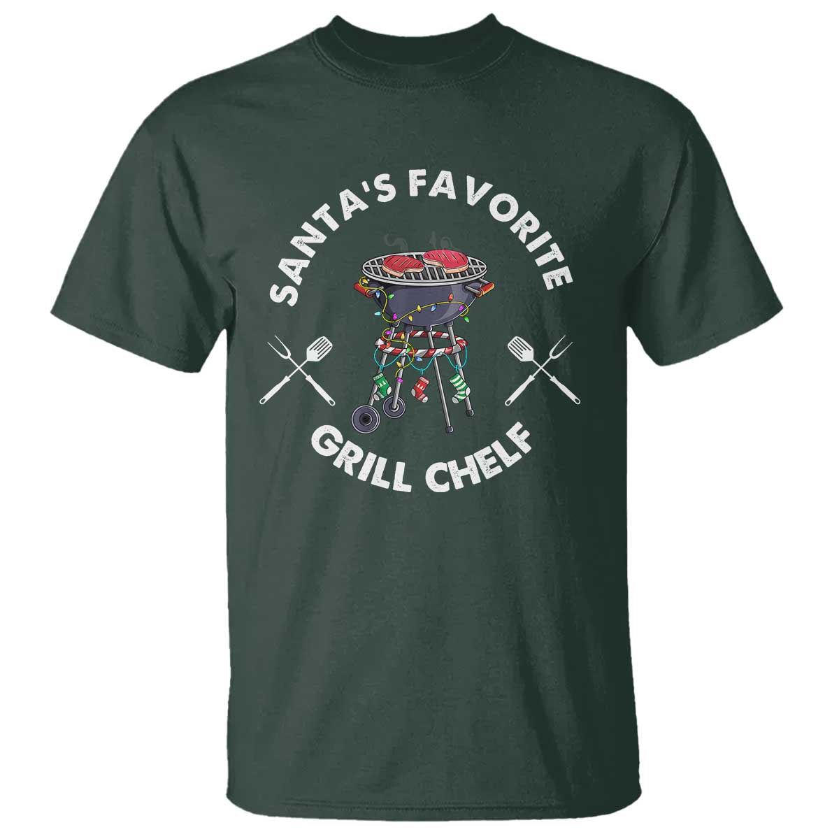 Funny Xmas Grilling T Shirt Christmas TS09 Dark Forest Green Print Your Wear