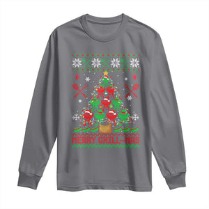 Funny Xmas Grilling Long Sleeve Shirt Merry Grill Mas Santa Grilling BBQ Smoking Meat TS09 Charcoal Print Your Wear