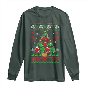 Funny Xmas Grilling Long Sleeve Shirt Merry Grill Mas Santa Grilling BBQ Smoking Meat TS09 Dark Forest Green Print Your Wear