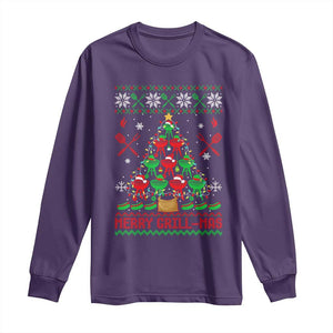 Funny Xmas Grilling Long Sleeve Shirt Merry Grill Mas Santa Grilling BBQ Smoking Meat TS09 Purple Print Your Wear