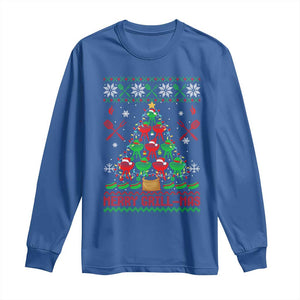 Funny Xmas Grilling Long Sleeve Shirt Merry Grill Mas Santa Grilling BBQ Smoking Meat TS09 Royal Blue Print Your Wear