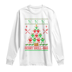 Funny Xmas Grilling Long Sleeve Shirt Merry Grill Mas Santa Grilling BBQ Smoking Meat TS09 White Print Your Wear