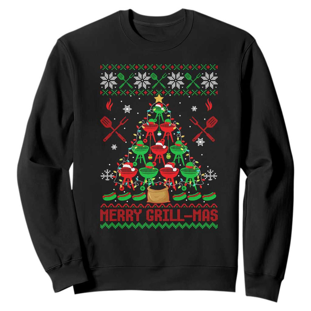 Funny Xmas Grilling Sweatshirt Merry Grill Mas Santa Grilling BBQ Smoking Meat TS09 Black Print Your Wear