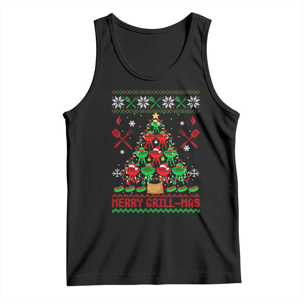Funny Xmas Grilling Tank Top Merry Grill Mas Santa Grilling BBQ Smoking Meat TS09 Black Print Your Wear