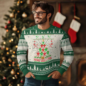 Funny Xmas Grilling Ugly Christmas Sweater Merry Grill Mas Santa Grilling BBQ Smoking Meat TS09 Green Print Your Wear