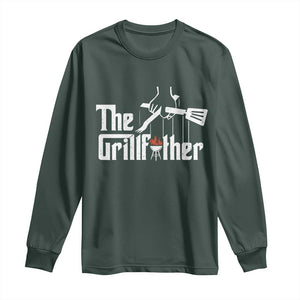 Funny Grill Dad Long Sleeve Shirt The Grillfather BBQ Party Grilling TS09 Dark Forest Green Print Your Wear