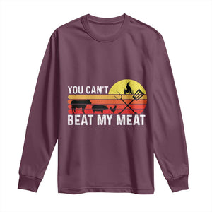 Funny BBQ Grilling Long Sleeve Shirt You Can't Beat My Meat TS09 Maroon Print Your Wear