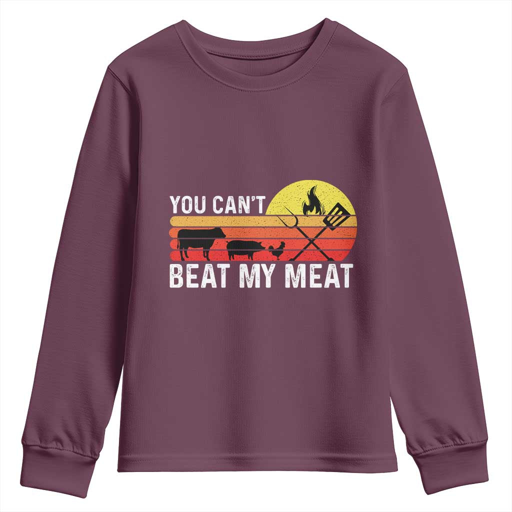 Funny BBQ Grilling Youth Sweatshirt You Can't Beat My Meat TS09 Maroon Print Your Wear