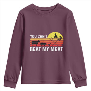 Funny BBQ Grilling Youth Sweatshirt You Can't Beat My Meat TS09 Maroon Print Your Wear