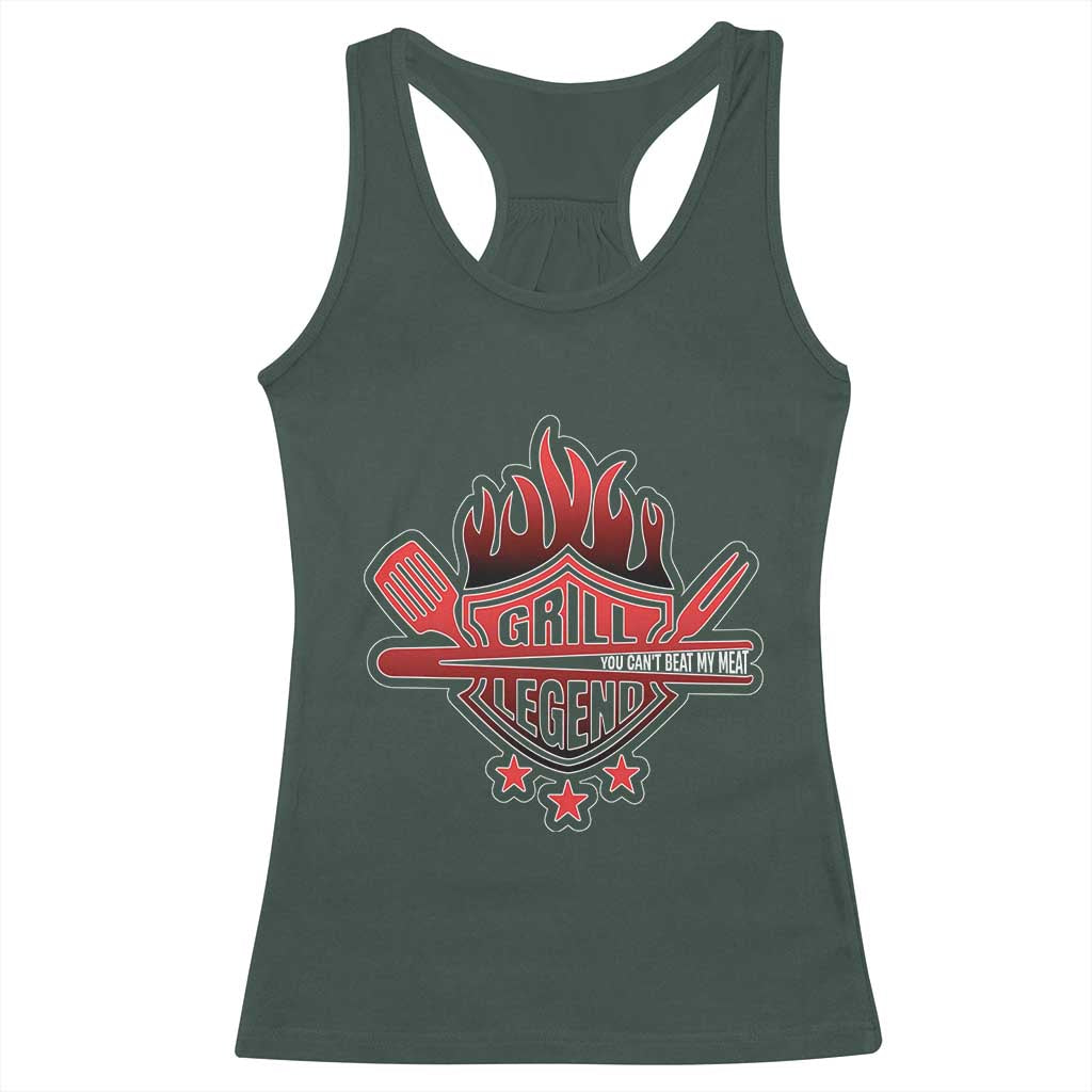 Funny BBQ Grilling Racerback Tank Top Grill Lelend You Can't Beat My Meat TS09 Dark Forest Green Print Your Wear