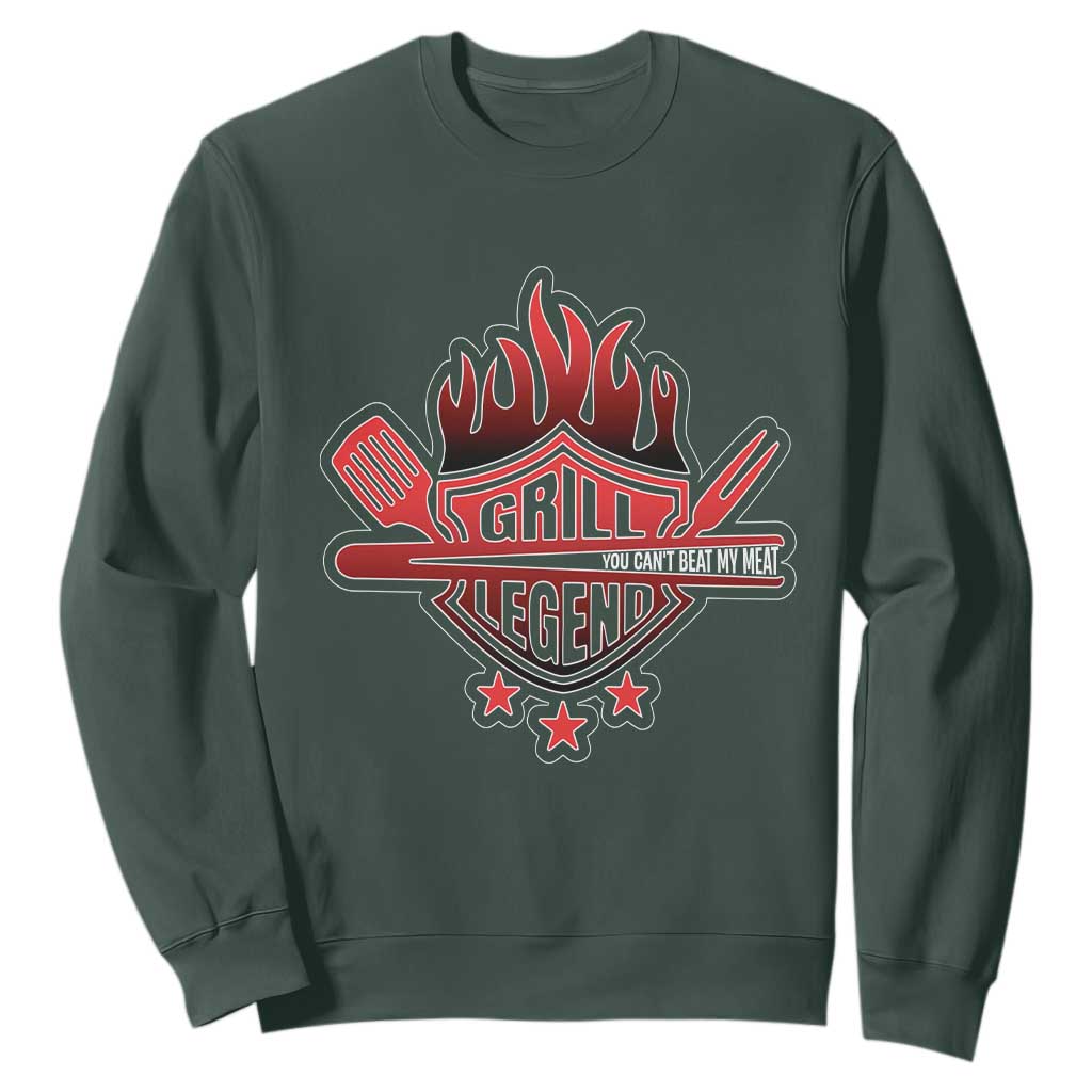 Funny BBQ Grilling Sweatshirt Grill Lelend You Can't Beat My Meat TS09 Dark Forest Green Print Your Wear