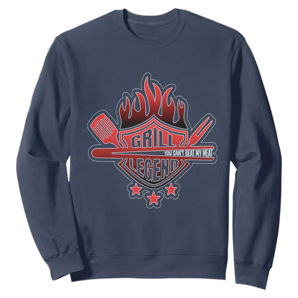 Funny BBQ Grilling Sweatshirt Grill Lelend You Can't Beat My Meat TS09 Navy Print Your Wear