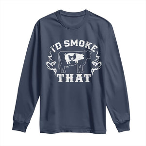 I'd Smoke That Grilling BBQ Long Sleeve Shirt TS09 Navy Print Your Wear