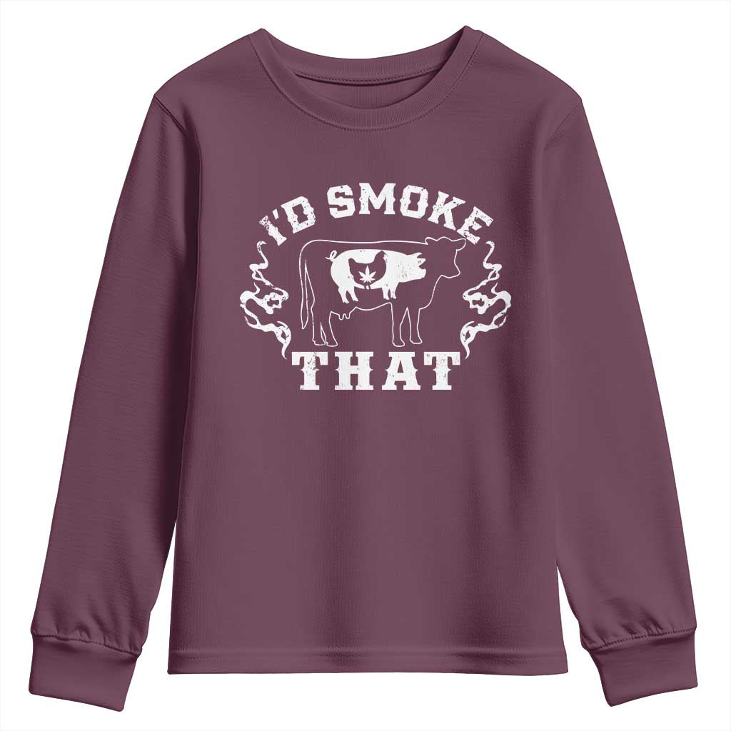 I'd Smoke That Grilling BBQ Youth Sweatshirt TS09 Maroon Print Your Wear