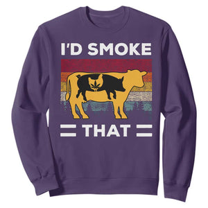 Funny I'd Smoke That Sweatshirt Grilling BBQ Weed Retro TS09 Purple Print Your Wear