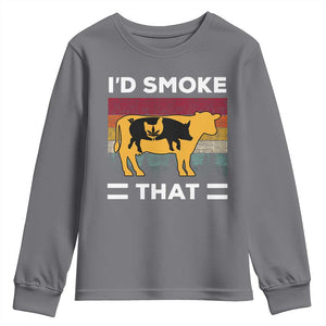 Funny I'd Smoke That Youth Sweatshirt Grilling BBQ Weed Retro TS09 Charcoal Print Your Wear