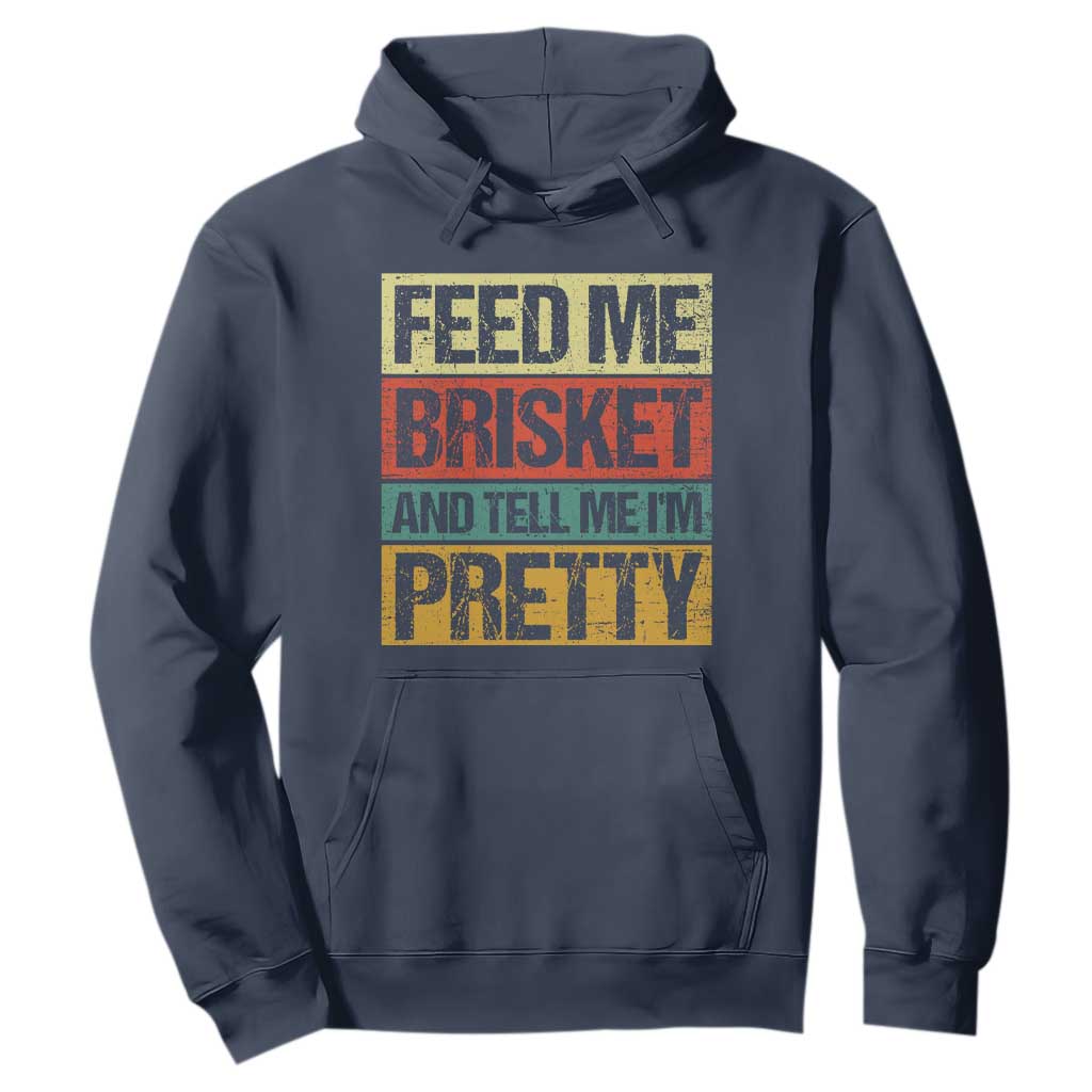 Funny Pitmaster BBQ Hoodie Feed Me Brisket Retro Smoker Grilling TS09 Navy Print Your Wear