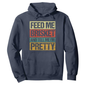 Funny Pitmaster BBQ Hoodie Feed Me Brisket Retro Smoker Grilling TS09 Navy Print Your Wear