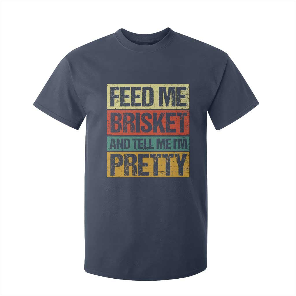 Funny Pitmaster BBQ T Shirt For Kid Feed Me Brisket Retro Smoker Grilling TS09 Navy Print Your Wear