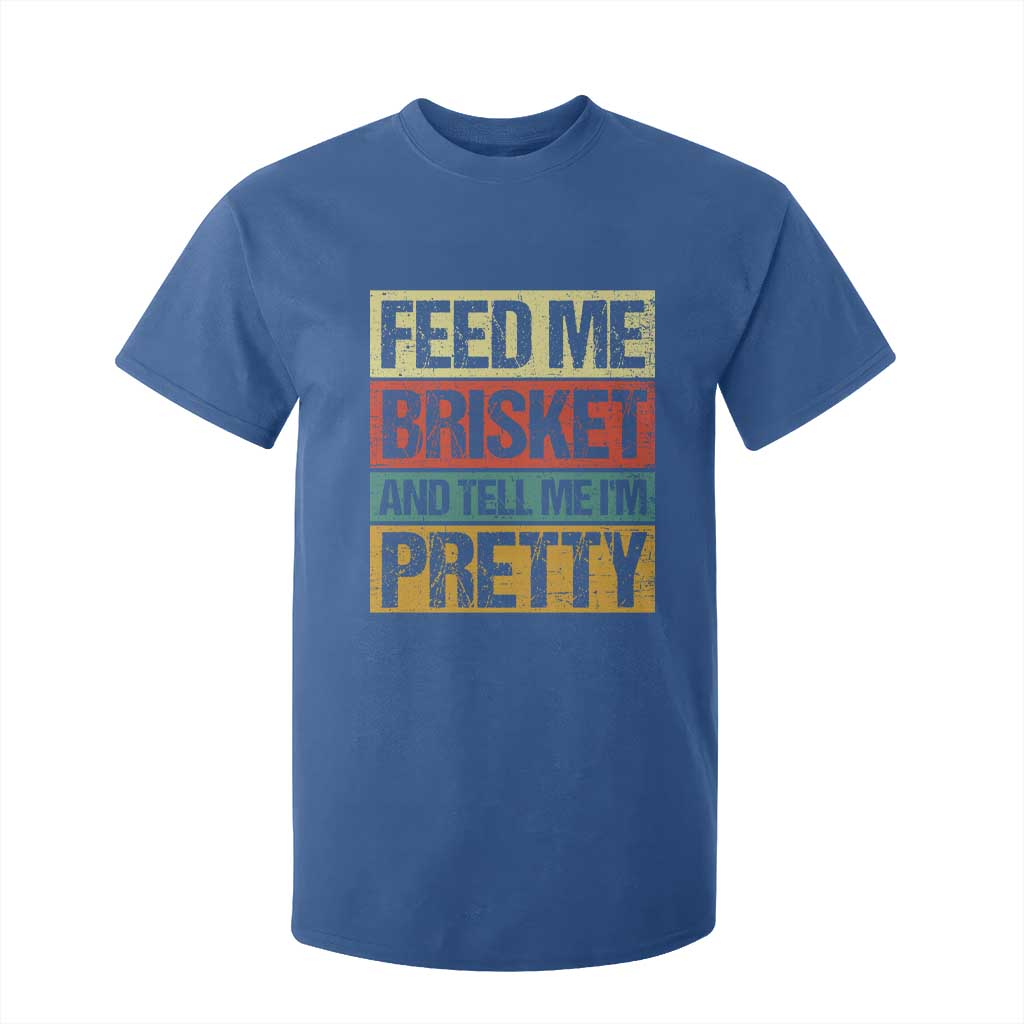Funny Pitmaster BBQ T Shirt For Kid Feed Me Brisket Retro Smoker Grilling TS09 Royal Blue Print Your Wear