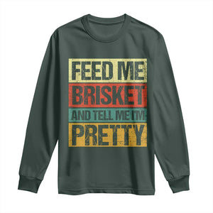 Funny Pitmaster BBQ Long Sleeve Shirt Feed Me Brisket Retro Smoker Grilling TS09 Dark Forest Green Print Your Wear