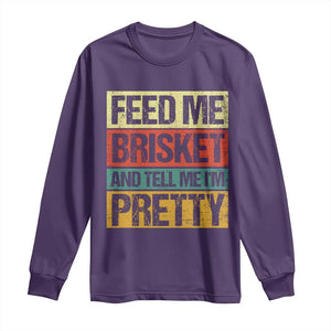 Funny Pitmaster BBQ Long Sleeve Shirt Feed Me Brisket Retro Smoker Grilling TS09 Purple Print Your Wear