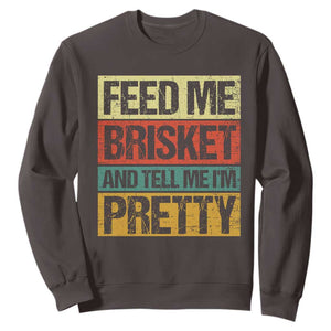 Funny Pitmaster BBQ Sweatshirt Feed Me Brisket Retro Smoker Grilling TS09 Dark Chocolate Print Your Wear