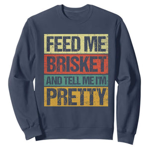 Funny Pitmaster BBQ Sweatshirt Feed Me Brisket Retro Smoker Grilling TS09 Navy Print Your Wear