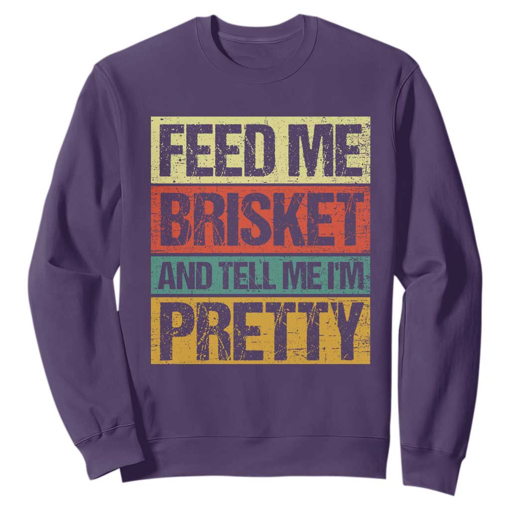 Funny Pitmaster BBQ Sweatshirt Feed Me Brisket Retro Smoker Grilling TS09 Purple Print Your Wear