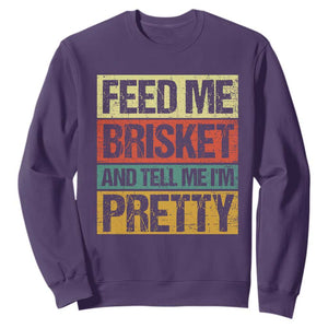 Funny Pitmaster BBQ Sweatshirt Feed Me Brisket Retro Smoker Grilling TS09 Purple Print Your Wear
