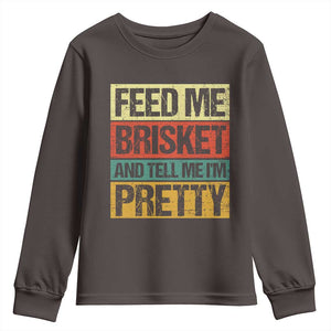 Funny Pitmaster BBQ Youth Sweatshirt Feed Me Brisket Retro Smoker Grilling TS09 Dark Chocolate Print Your Wear